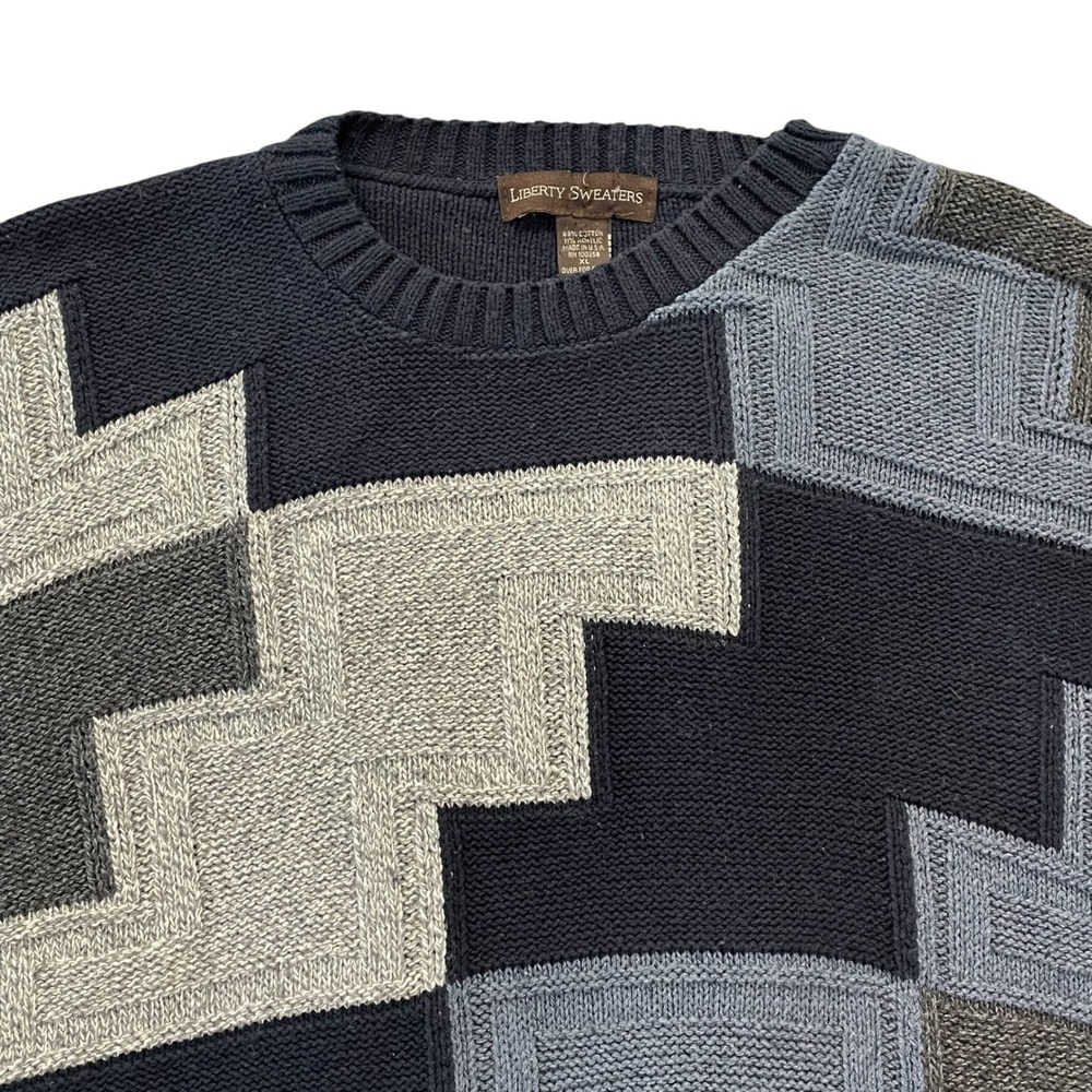 Liberty Sweaters Mens XL Geometric Abstract Knit Crewneck Made in USA Vtg 1990s